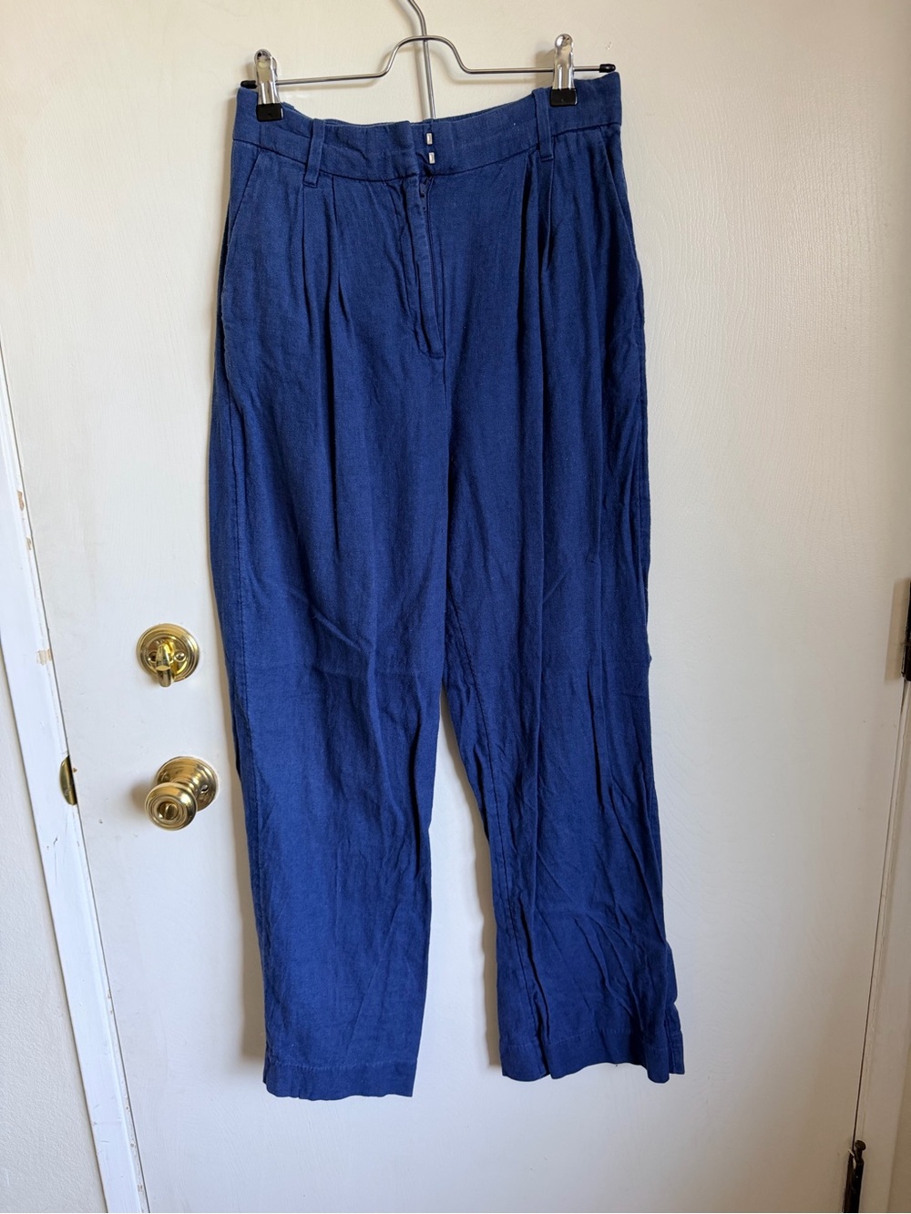Abercrombie & Fitch High-Rise Navy Blue Pleated Linen Trousers Size Small